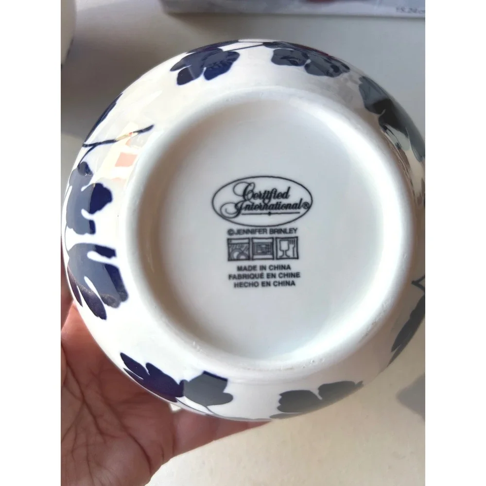 Certified International Arbor Blue White Floral Stoneware Bowls 6 Piece Set 6in